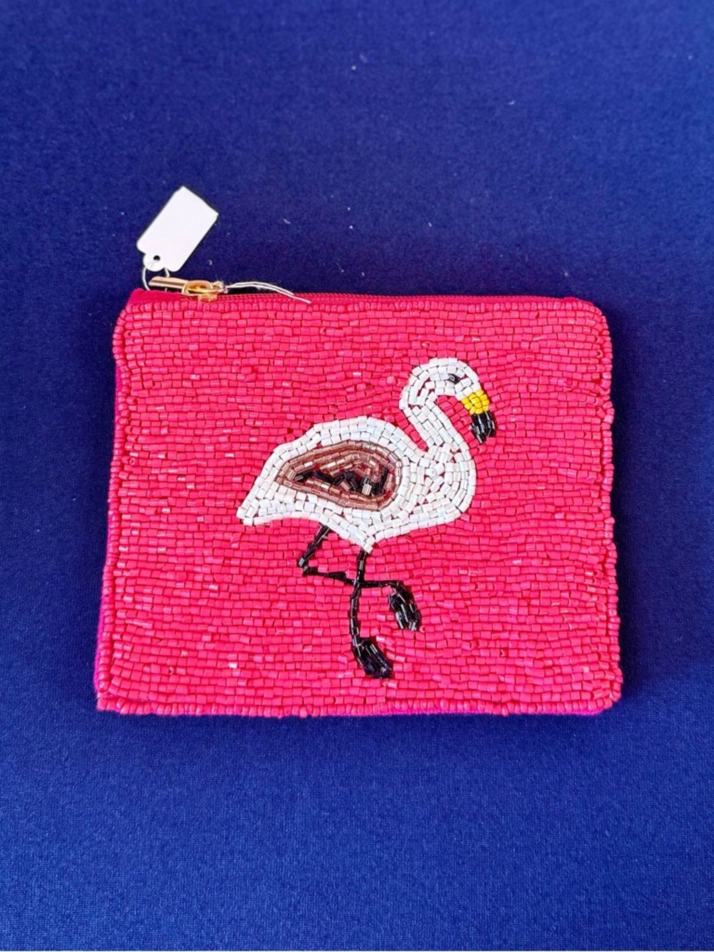 Beaded Pink Flamingo Zip Pouch